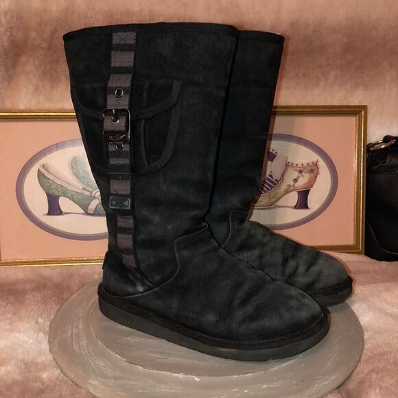 UGG 6 Tall Black Suede Boots - Picture 1 of 13
